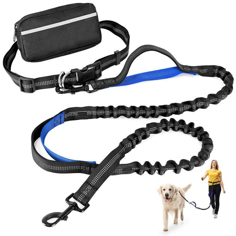 Petstars Hands Free Dog Leash with Zipper Pouch, Dual Padded Handles and Duarable Bungee Adjustable Waist Belt (27" - 49") up to 120 Lbs, Suit for Medium to Large Dogs Walking, Jogging and Running