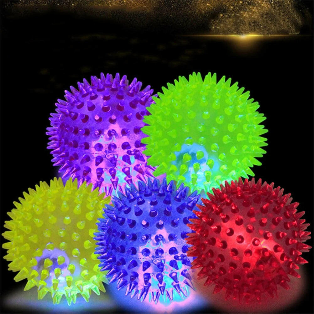 PVC Pet Dog Puppy LED Ball Light up Flashing Play Toy Chasing Bounce Spiky Ball