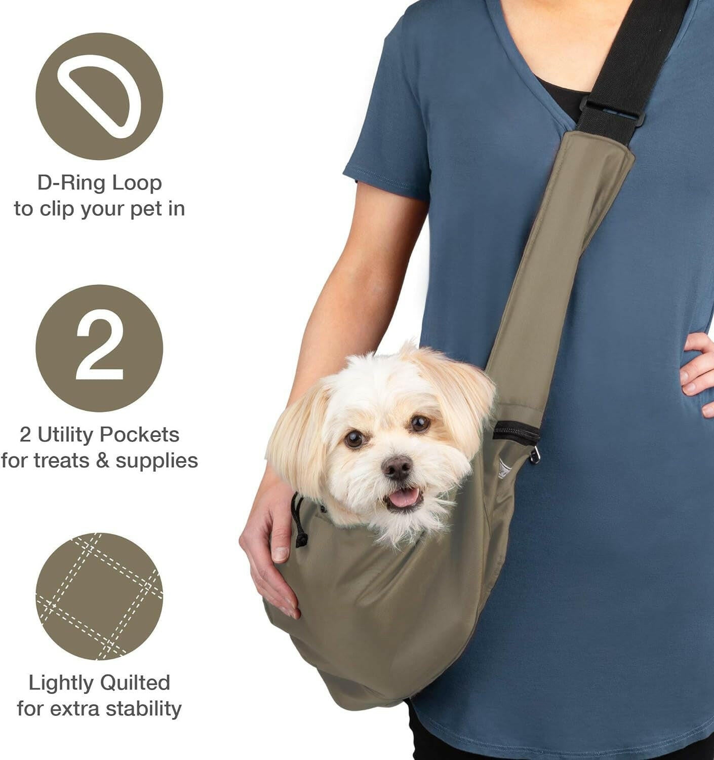 Dog Sling Carrier Tiny XXS Extra Extra Small Dogs, Puppy Toy Teacup Wearable Adjustable Pet Cross Body Shoulder Bag Waterproof Nylon Travel  (8702) (8-12 Lbs, Olive)