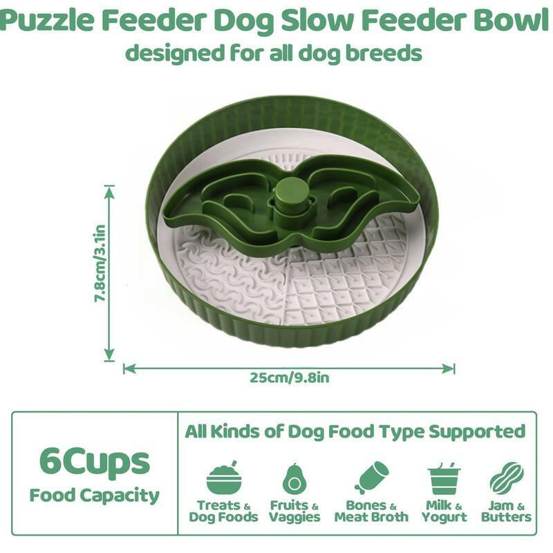 Puzzle Feeder Dog Slow Feeder Bowl 15 Times Slower, 3 Parts, Silicon Mat, Dishwasher Safe with Spinning, Mustache Plate Pet Toy Petsupplies Lick Color Silicone Dog Toy Multicolored Dogs Feeding Supplies