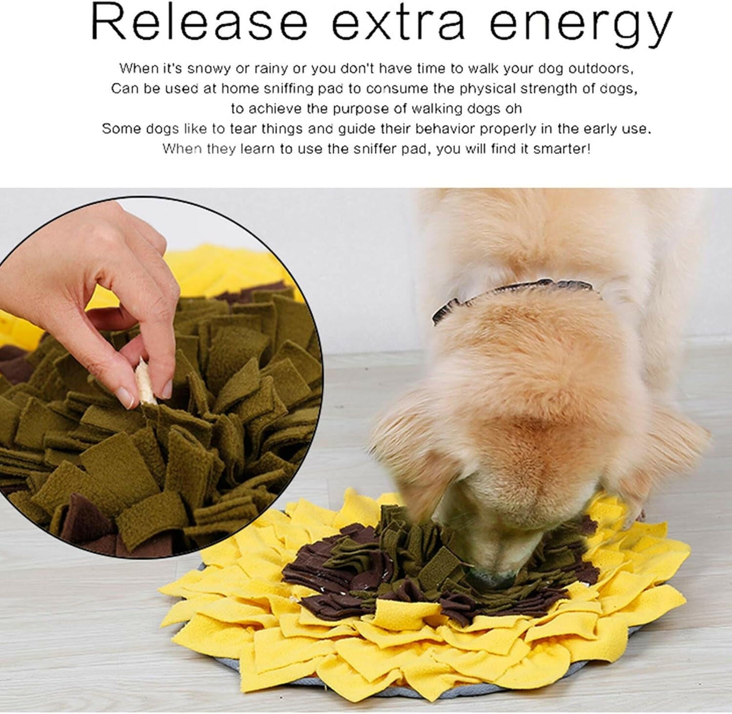 Snuffle Mat for Dogs, Dog Puzzles for Smart Dogs, Dog Feeding Mats, Cat Food Mat, Interactive Dog Toys for Large Dogs, Anti-Choking Slow Food Training(Sunflower)