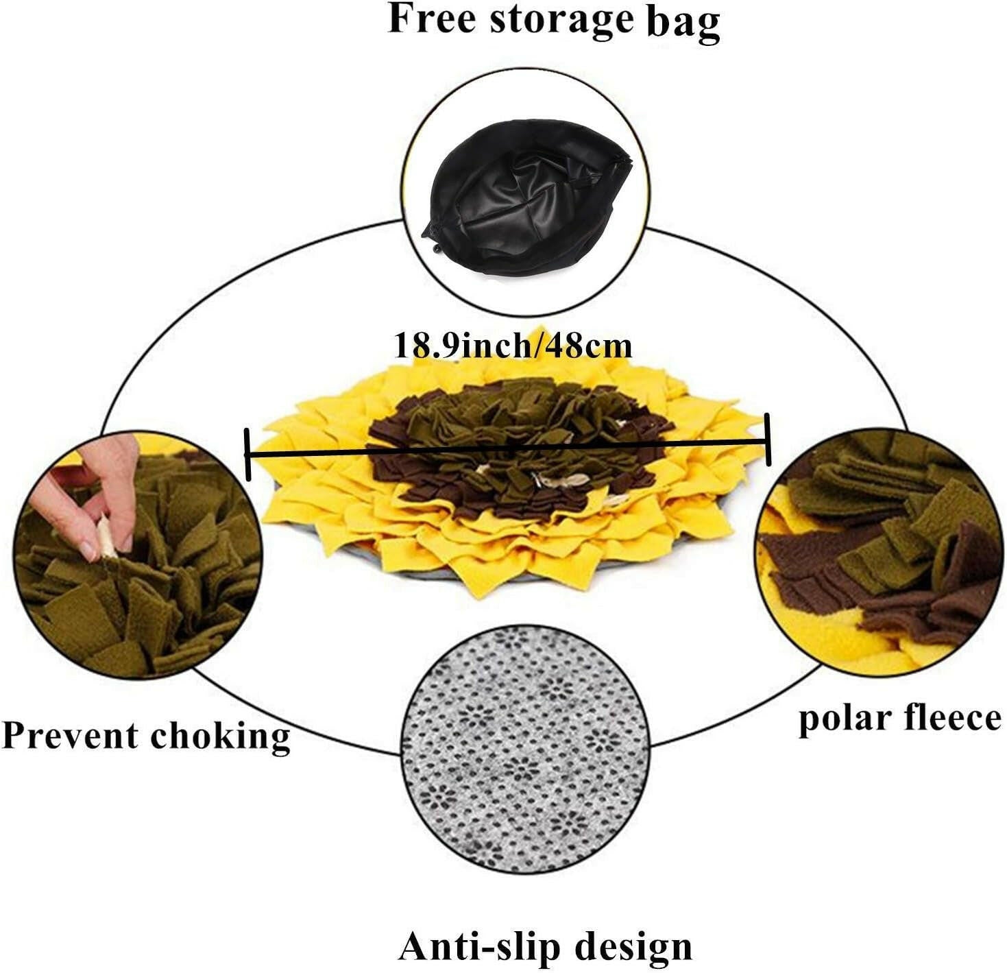 Snuffle Mat for Dogs, Dog Puzzles for Smart Dogs, Dog Feeding Mats, Cat Food Mat, Interactive Dog Toys for Large Dogs, Anti-Choking Slow Food Training(Sunflower)