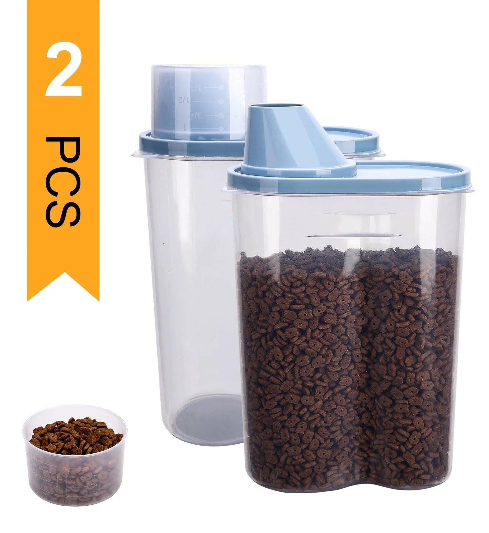 Pet Food Container Dog Cat Food Storage with Measuring Cup  2 Pack 2Lb/2.5L