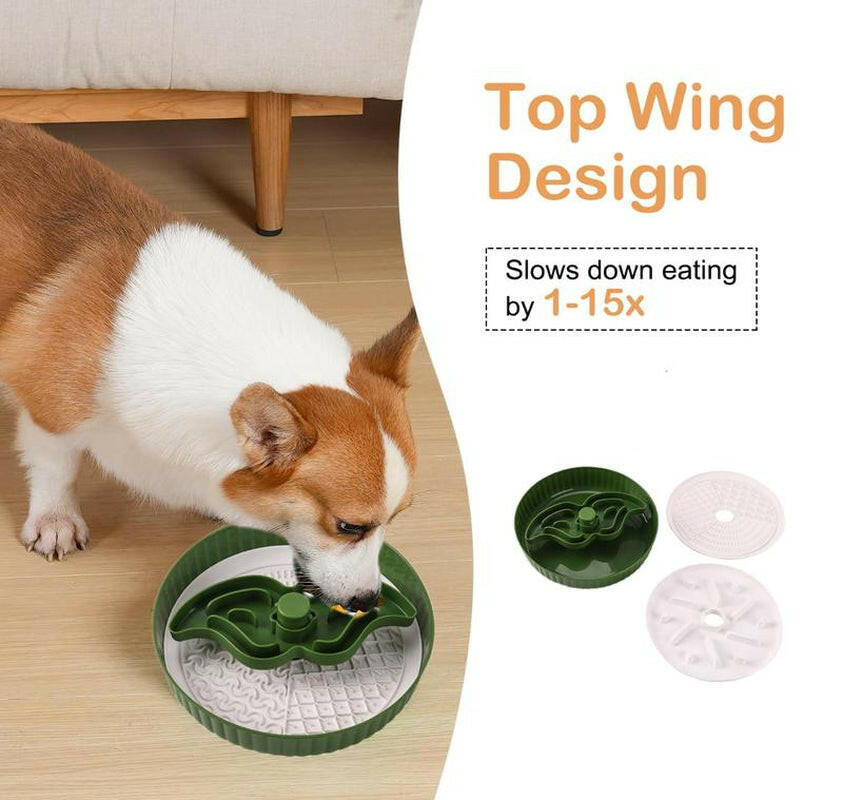 Puzzle Feeder Dog Slow Feeder Bowl 15 Times Slower, 3 Parts, Silicon Mat, Dishwasher Safe with Spinning, Mustache Plate Pet Toy Petsupplies Lick Color Silicone Dog Toy Multicolored Dogs Feeding Supplies