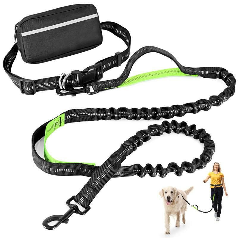 Petstars Hands Free Dog Leash with Zipper Pouch, Dual Padded Handles and Duarable Bungee Adjustable Waist Belt (27" - 49") up to 120 Lbs, Suit for Medium to Large Dogs Walking, Jogging and Running