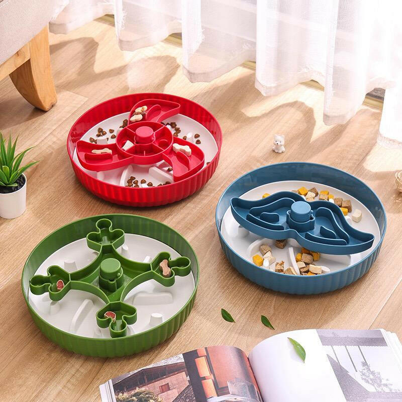 Puzzle Feeder Dog Slow Feeder Bowl 15 Times Slower, 3 Parts, Silicon Mat, Dishwasher Safe with Spinning, Mustache Plate Pet Toy Petsupplies Lick Color Silicone Dog Toy Multicolored Dogs Feeding Supplies