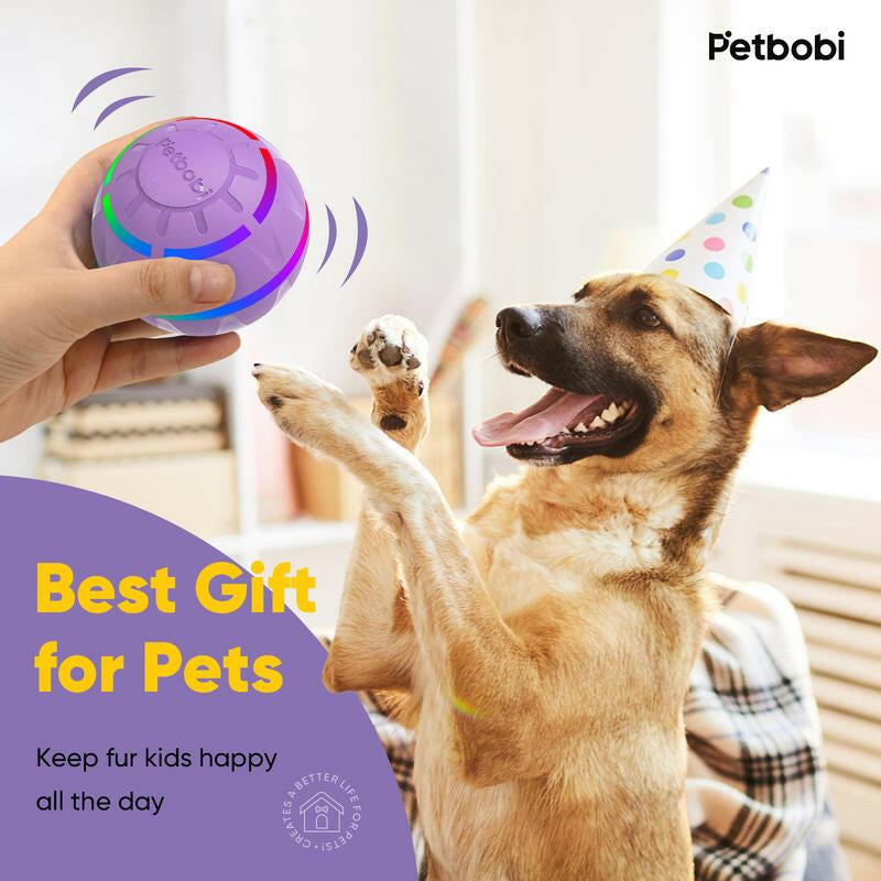 Petbobi Interactive Dog Ball,2 Modes Interactive Dog Toys USB Rechargeable Motion Activated Self Moving Dog Ball Toy Durable Peppy Pet Ball for Small Medium Dog LED Light