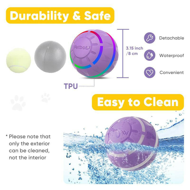 Petbobi Interactive Dog Ball,2 Modes Interactive Dog Toys USB Rechargeable Motion Activated Self Moving Dog Ball Toy Durable Peppy Pet Ball for Small Medium Dog LED Light