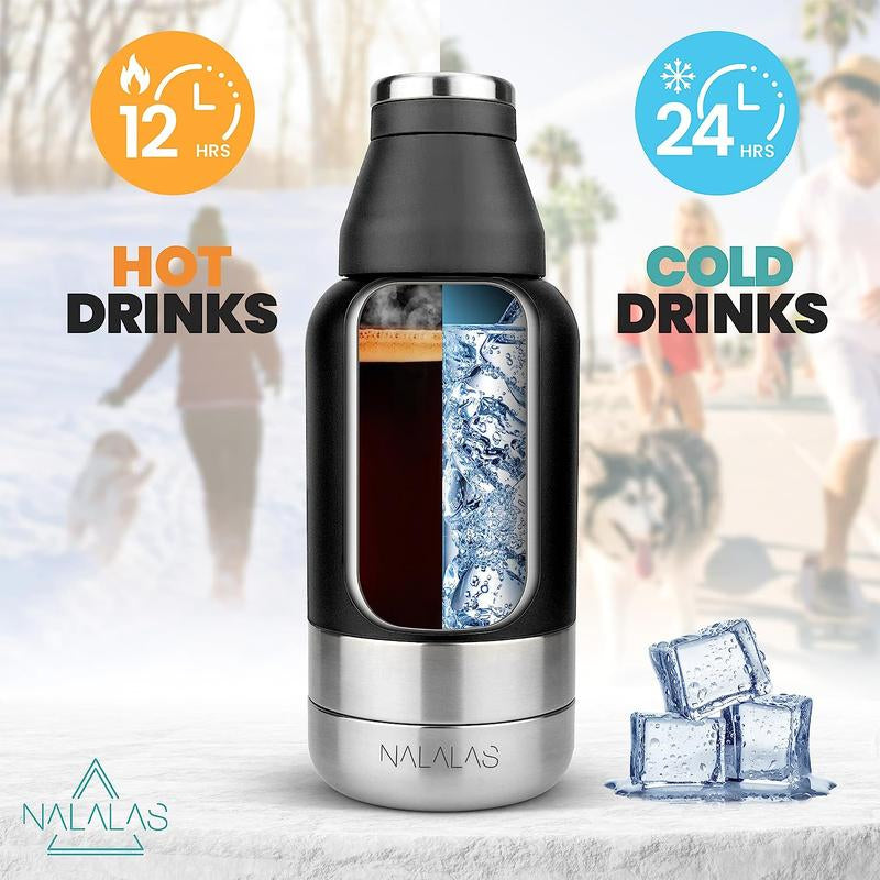 NALALAS 3-In-1 Insulated Dog Water Bottle with Food Bowl- Large 32Oz