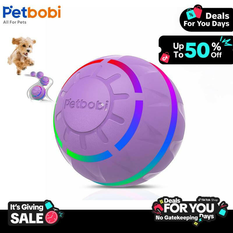 Petbobi Interactive Dog Ball,2 Modes Interactive Dog Toys USB Rechargeable Motion Activated Self Moving Dog Ball Toy Durable Peppy Pet Ball for Small Medium Dog LED Light