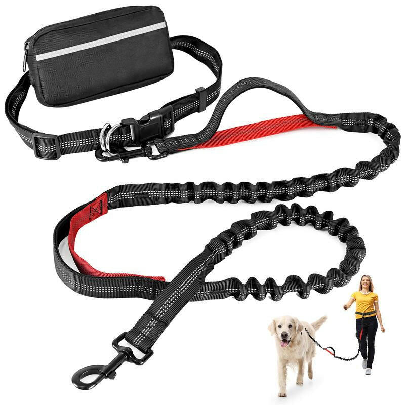 Petstars Hands Free Dog Leash with Zipper Pouch, Dual Padded Handles and Duarable Bungee Adjustable Waist Belt (27" - 49") up to 120 Lbs, Suit for Medium to Large Dogs Walking, Jogging and Running