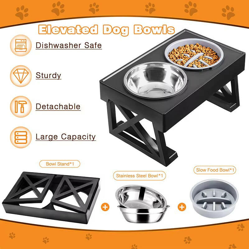 Dog Elevated Bowls Stand Adjustable Height Pet Slow Feeding Dish Bowl for Pet Dog Meal Mat Elevated Bowl Mat