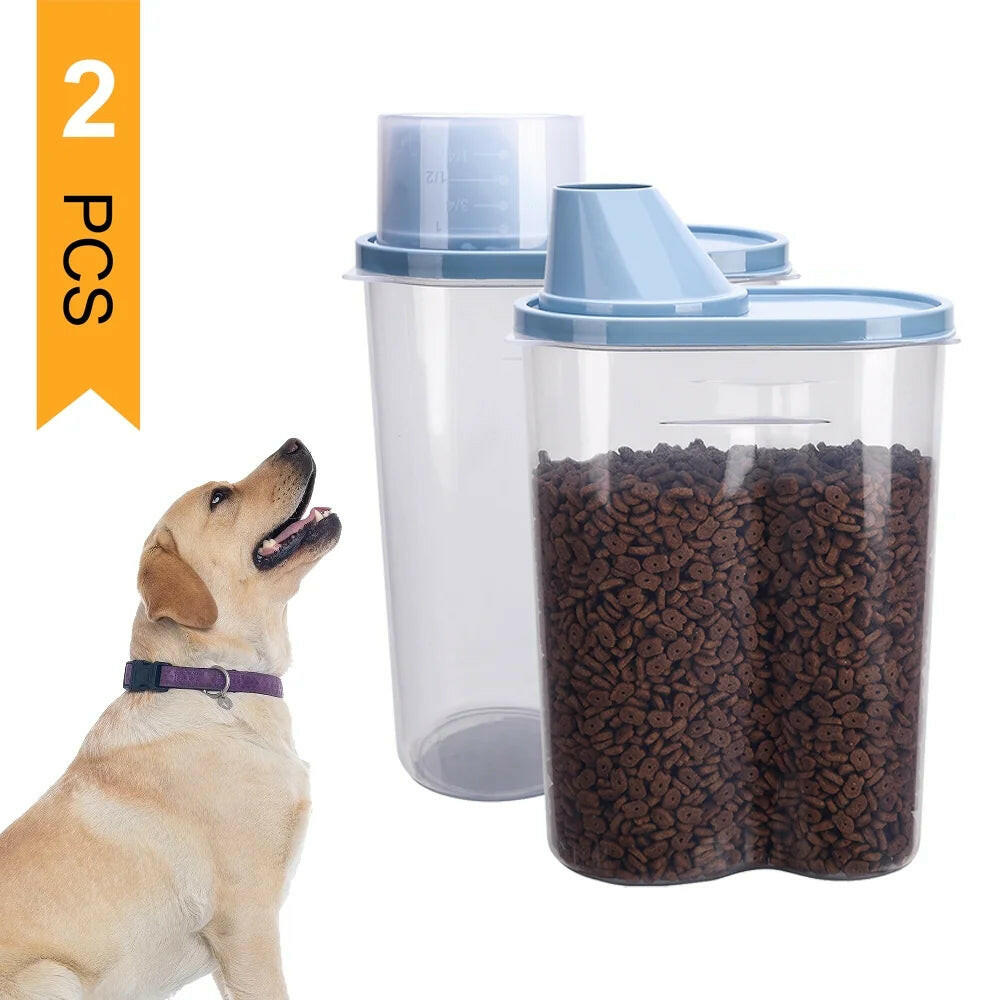 Pet Food Container Dog Cat Food Storage with Measuring Cup  2 Pack 2Lb/2.5L