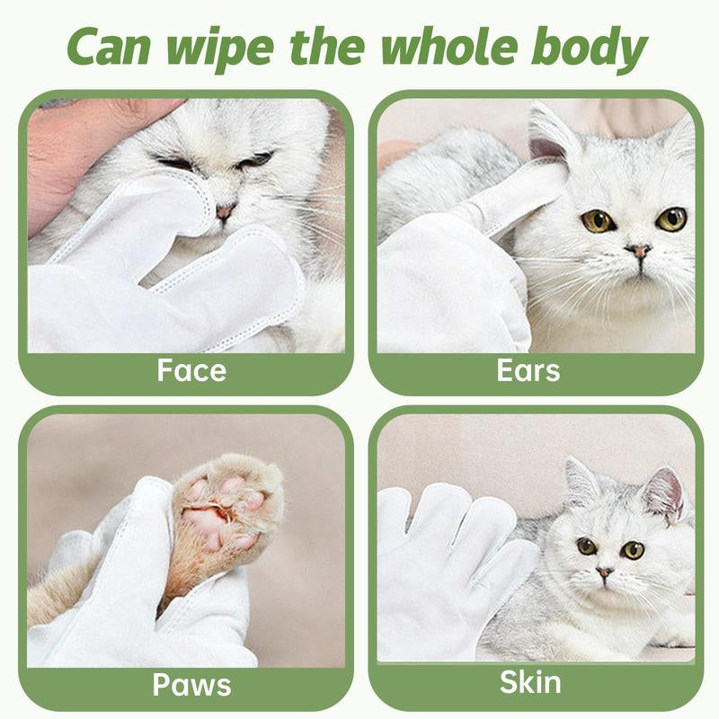 10 PCS -Pet Leave-In Wipes Gloves Cleaning Deodorizing Wipes for Dogs and Cats - Pet Grooming Gloves for Nourishing Fur - No Rinse Bathing Wipes for Daily Care and Traveling - Dog Washing Gloves for Paws, Fur and Butt