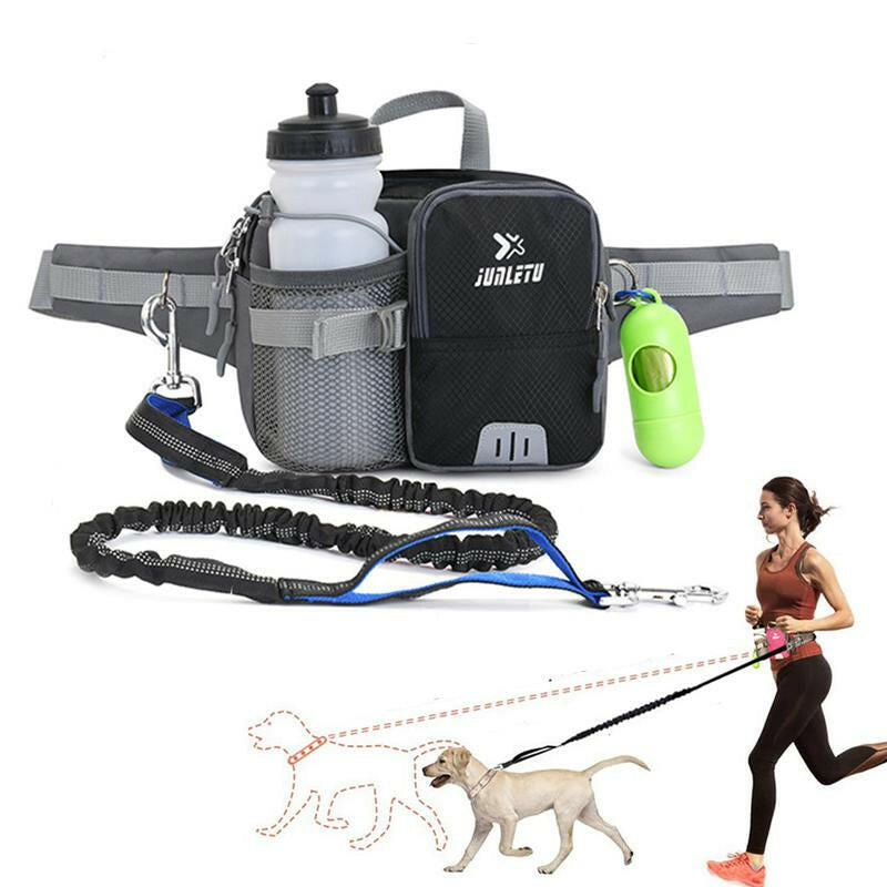 Hands Free Dog Leash(20-110 Lbs) with Waist Belt( 27" - 51") for Walking Running Jogging with Your Dog , Black, Large Storage