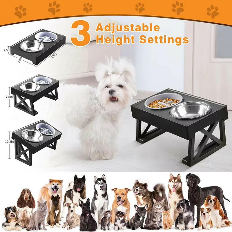 Dog Elevated Bowls Stand Adjustable Height Pet Slow Feeding Dish Bowl for Pet Dog Meal Mat Elevated Bowl Mat